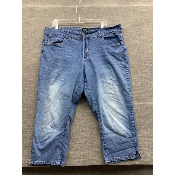 Simply Emma Denim - Simply Emma Capri Jeans Womens 20W Blue Denim Faded Cotton Stretch High Waisted